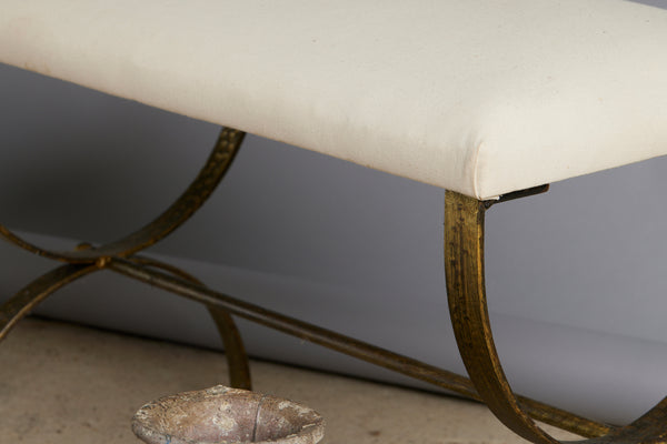 1940's Spanish Gilt Iron Base, Upholstered Top Bench