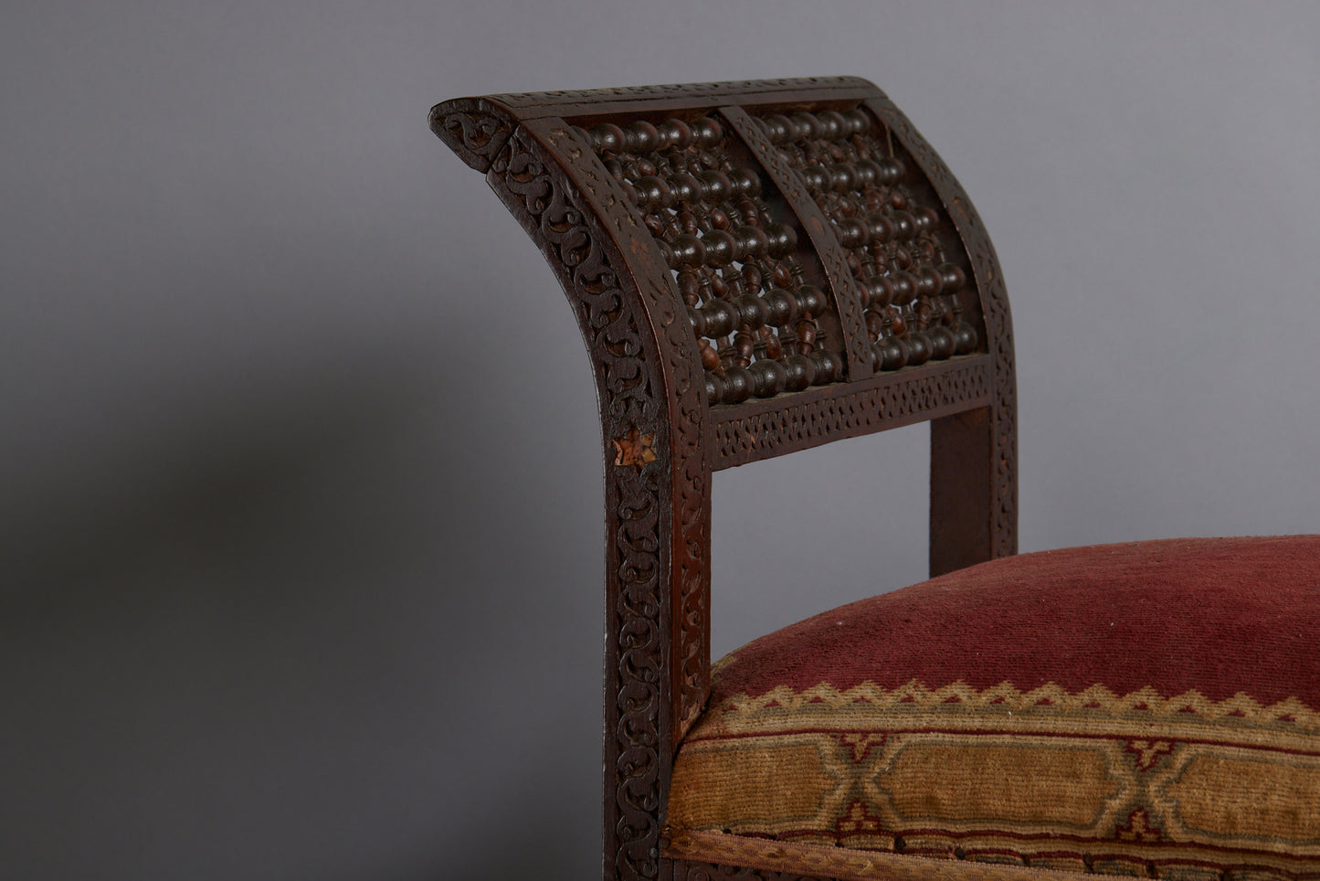 19th Century Syrian Side Bench with Jali Fretwork & Bone Inlay