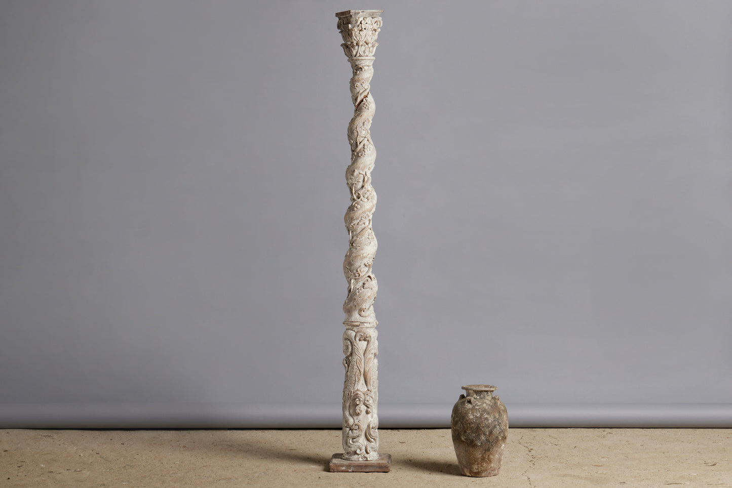 17th Century French Baluster Column with Grapevine & Dolphin Motif