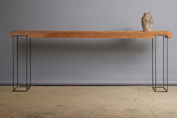 Early 19th Century Balinese Teak Plank Console Table with Contemporary Iron Bases