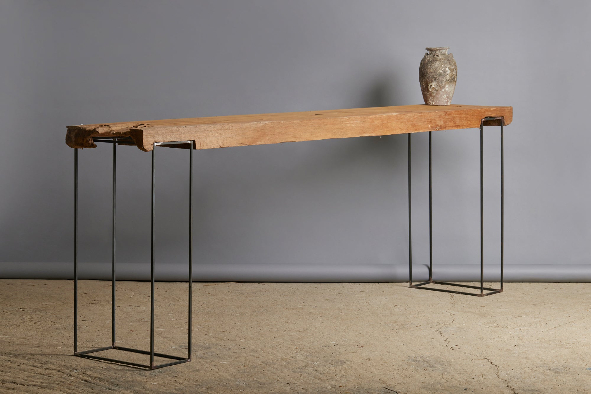Early 19th Century Balinese Teak Plank Console Table with Contemporary Iron Bases