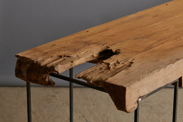 Early 19th Century Balinese Teak Plank Console Table with Contemporary Iron Bases
