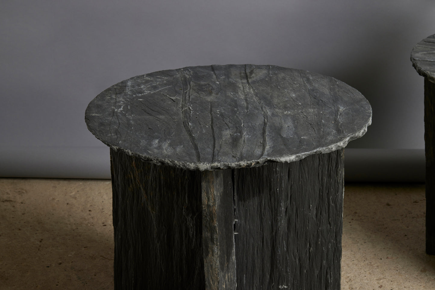 Round Slate Side Table from Anjou, France with an Interlocking Base