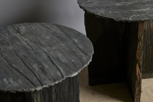 Round Slate Side Table from Anjou, France with an Interlocking Base