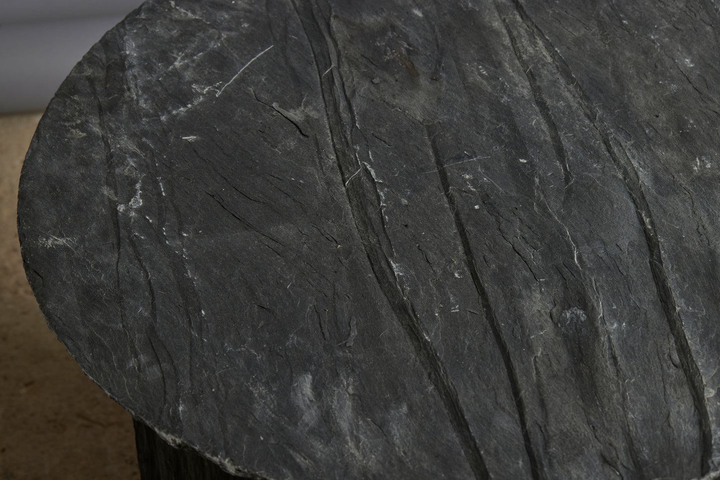 Round Slate Side Table from Anjou, France with an Interlocking Base