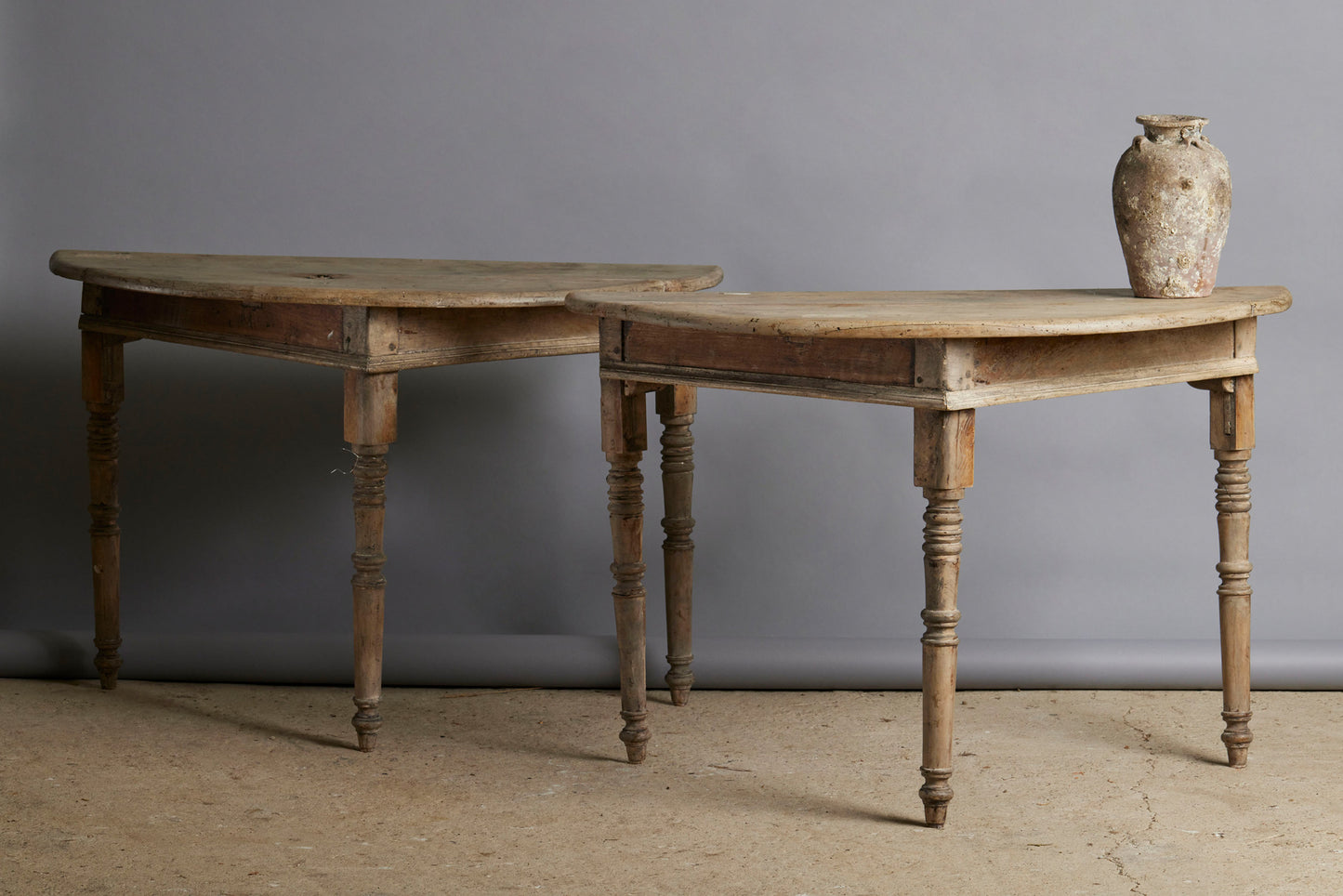 Pair of 19th Century French Demilune Painted Oak Console Tables