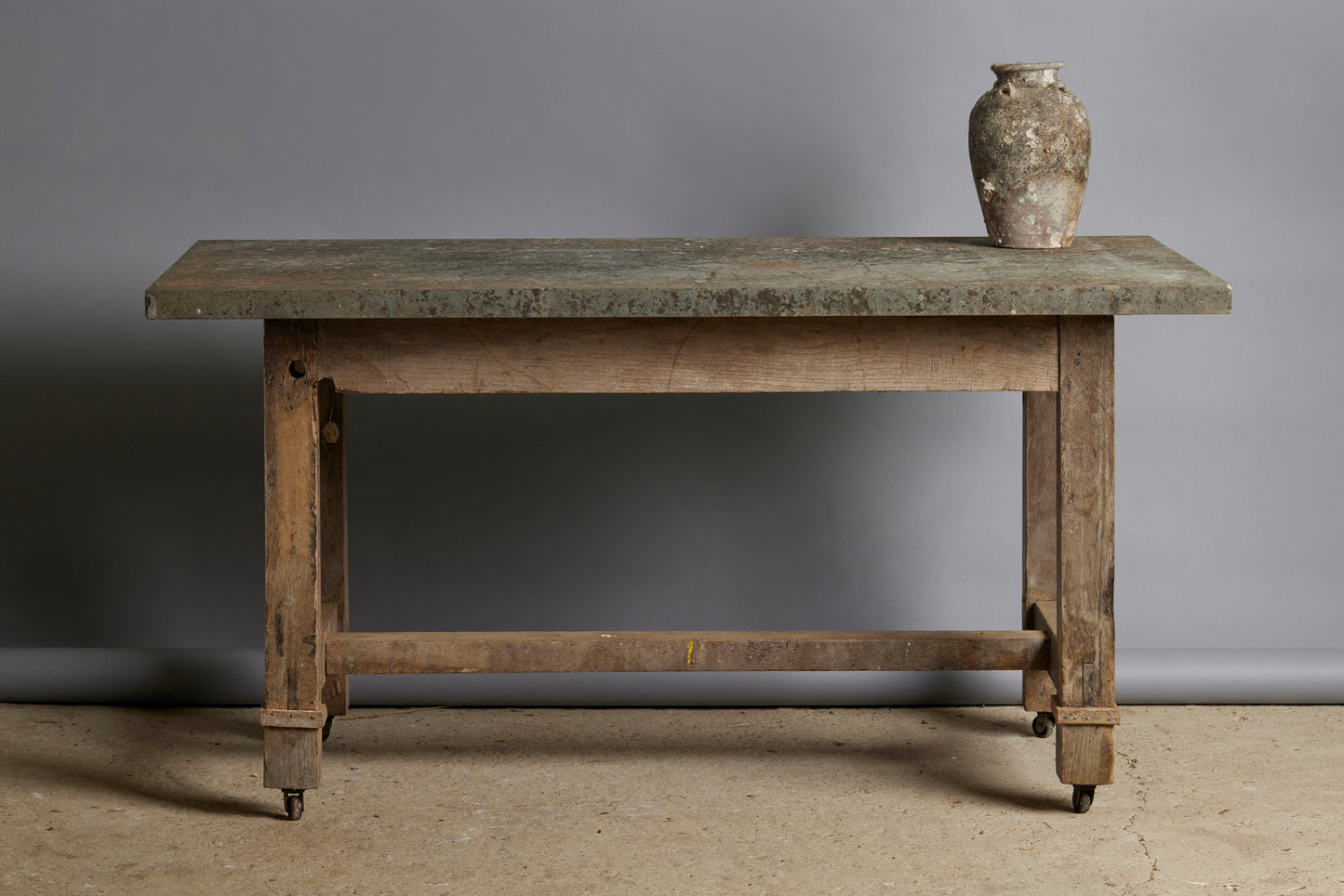 19th Century Potter's Table with an Oak Base & Stone Top with Beautiful Patina