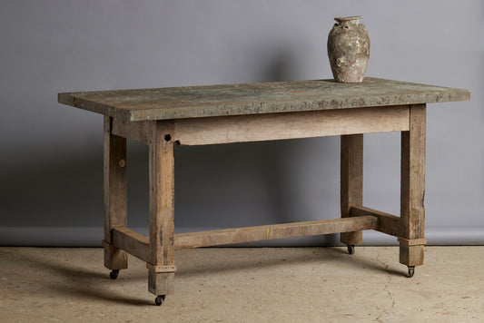 19th Century Potter's Table with an Oak Base & Stone Top with Beautiful Patina