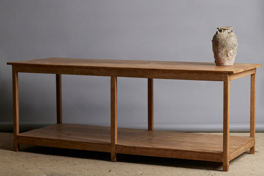 White Teak Counter with a Lower Shelf for Display from Jakarta with Beautiful Butterfly Repairs