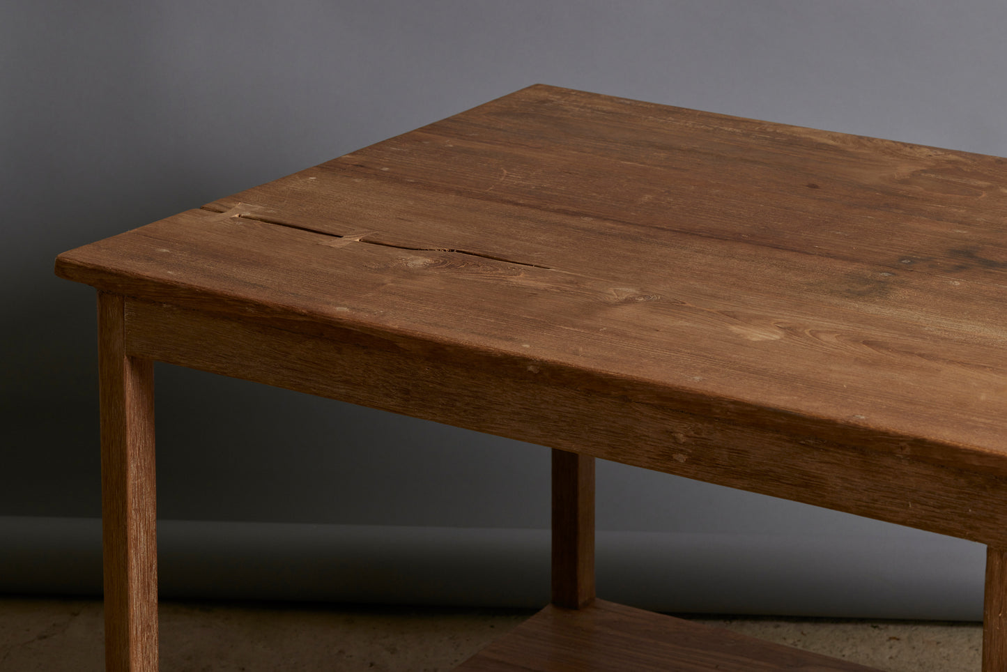 White Teak Counter with a Lower Shelf for Display from Jakarta with Beautiful Butterfly Repairs