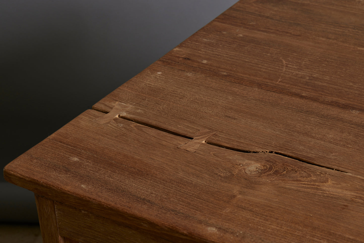 White Teak Counter with a Lower Shelf for Display from Jakarta with Beautiful Butterfly Repairs