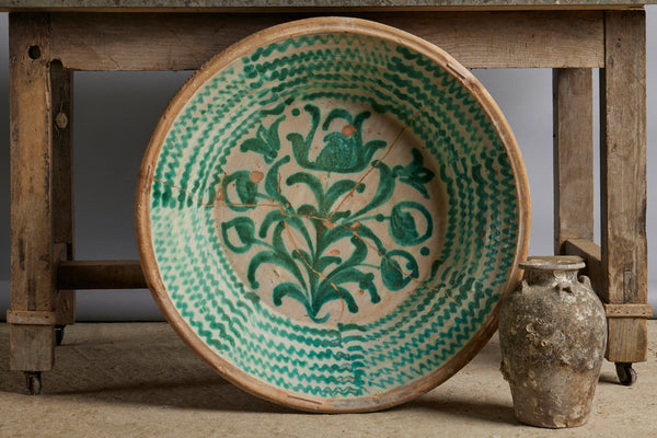 Large Antique Spanish Lebrillo de Fajalauza Bowl from the 19th Century
