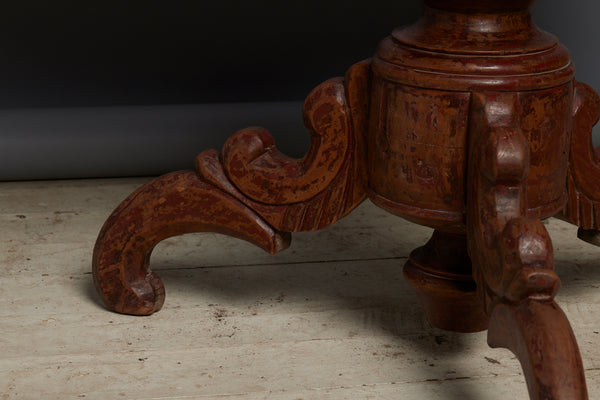 19th Century Javanese Dutch Colonial Round Table with Traces of Original Red Paint