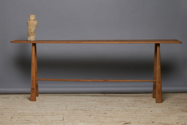 Teak Stretcher Base Natural Finish Console Table from Jakarta