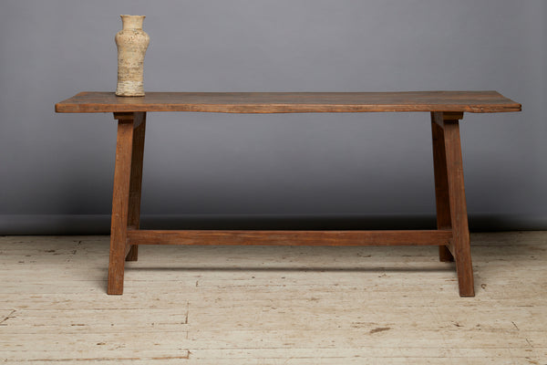 Thick Top Sumatran Dining Table with Stretcher Base