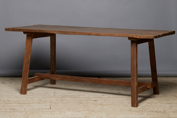 Thick Top Sumatran Dining Table with Stretcher Base