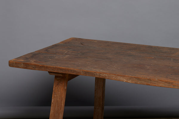 Thick Top Sumatran Dining Table with Stretcher Base