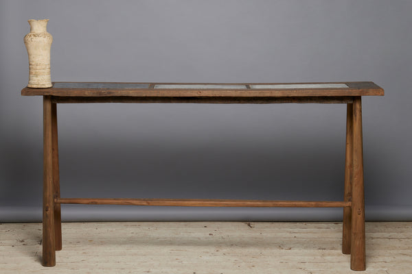 Javanese Teak Console Table with Old Belgian Bluestone Top