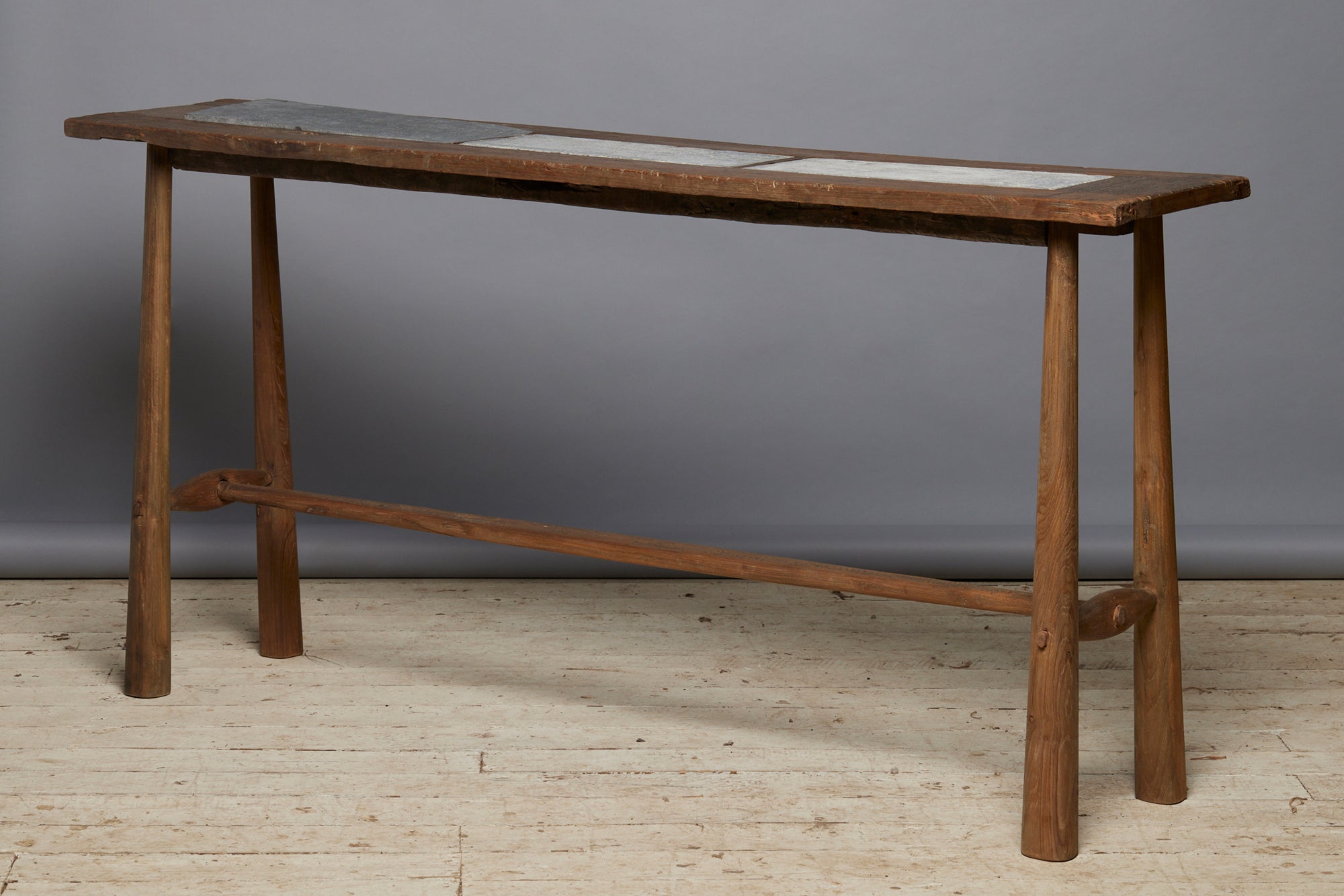 Javanese Teak Console Table with Old Belgian Bluestone Top