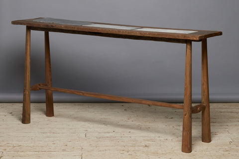 Javanese Teak Console Table with Old Belgian Bluestone Top