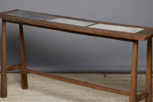 Javanese Teak Console Table with Old Belgian Bluestone Top