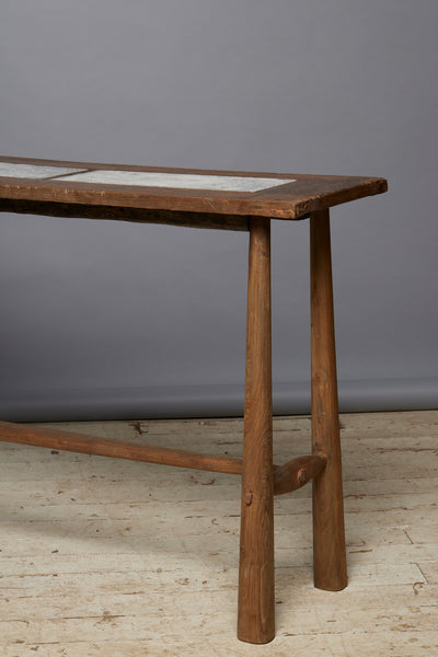 Javanese Teak Console Table with Old Belgian Bluestone Top