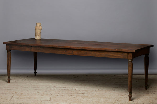 19th Century Long Teak Raffles Table with Reeded Legs