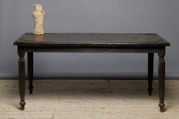 Dutch Colonial Reeded Leg Table from Jakarta with Carved Foliate Decoration on Top