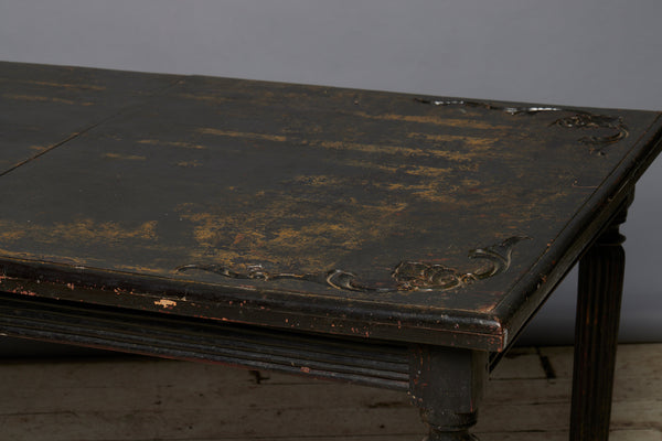 Dutch Colonial Reeded Leg Table from Jakarta with Carved Foliate Decoration on Top