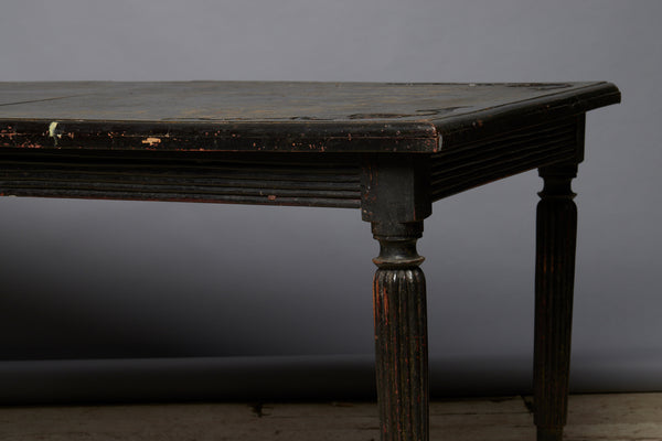 Dutch Colonial Reeded Leg Table from Jakarta with Carved Foliate Decoration on Top