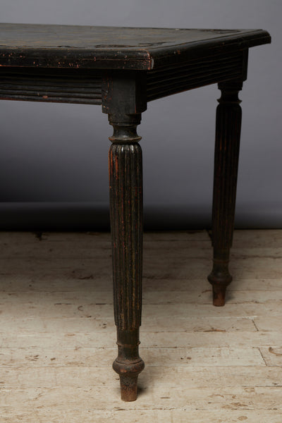 Dutch Colonial Reeded Leg Table from Jakarta with Carved Foliate Decoration on Top