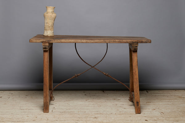 18th Century Spanish Iron & Walnut Center Hall Table