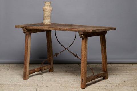 18th Century Spanish Iron & Walnut Center Hall Table