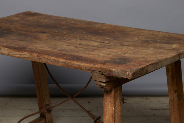 18th Century Spanish Iron & Walnut Center Hall Table