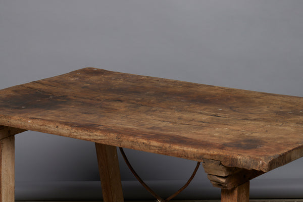 18th Century Spanish Iron & Walnut Center Hall Table