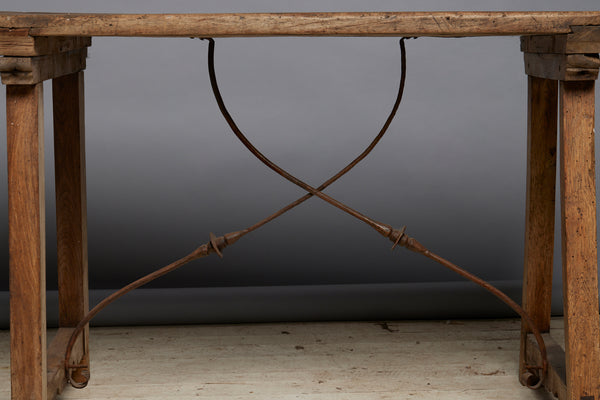 18th Century Spanish Iron & Walnut Center Hall Table