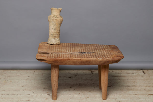 Thick Reeded Top Natural Teak Wood Coffee Table with Simple Tapered Legs