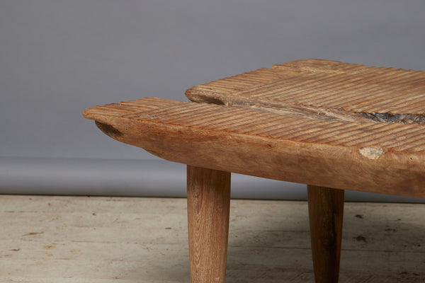 Thick Reeded Top Natural Teak Wood Coffee Table with Simple Tapered Legs