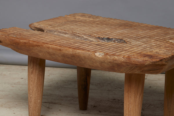 Thick Reeded Top Natural Teak Wood Coffee Table with Simple Tapered Legs