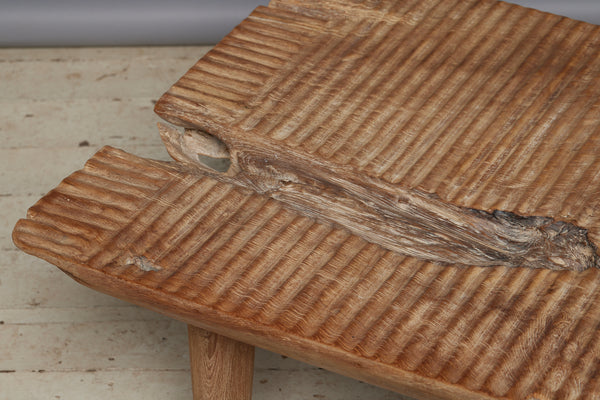 Thick Reeded Top Natural Teak Wood Coffee Table with Simple Tapered Legs