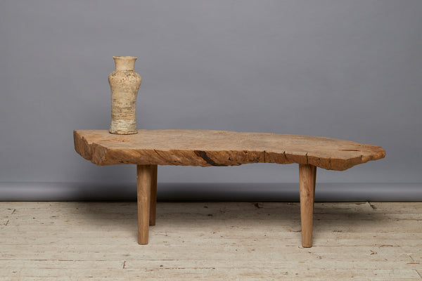 Natural Bleached Slab Teak Top Coffee Table with Simple Tapered Legs