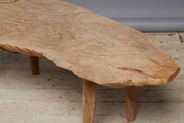 Natural Bleached Slab Teak Top Coffee Table with Simple Tapered Legs