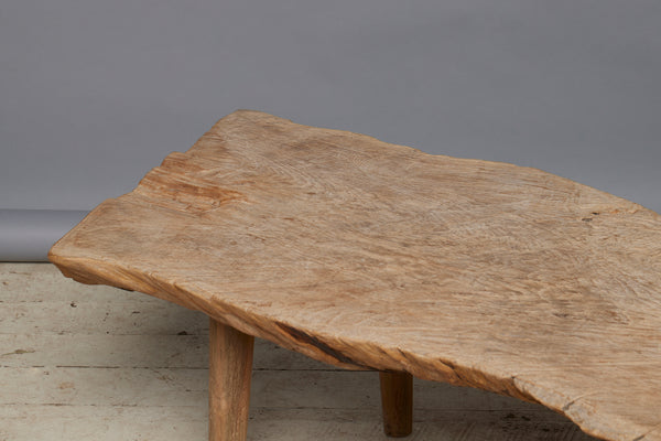 Natural Bleached Slab Teak Top Coffee Table with Simple Tapered Legs