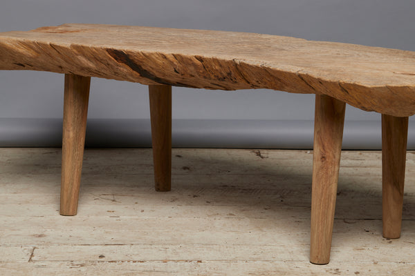 Natural Bleached Slab Teak Top Coffee Table with Simple Tapered Legs