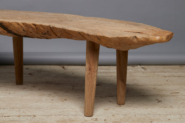 Natural Bleached Slab Teak Top Coffee Table with Simple Tapered Legs