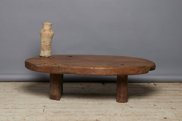 Old Teak Oval Top Coffee Table with Butterfly Repairs