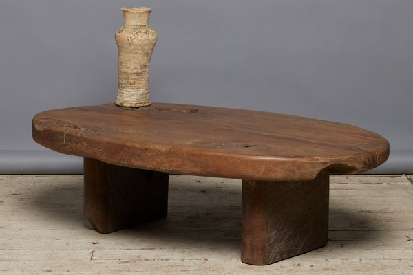 Old Teak Oval Top Coffee Table with Butterfly Repairs