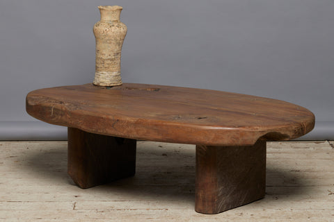 Old Teak Oval Top Coffee Table with Butterfly Repairs