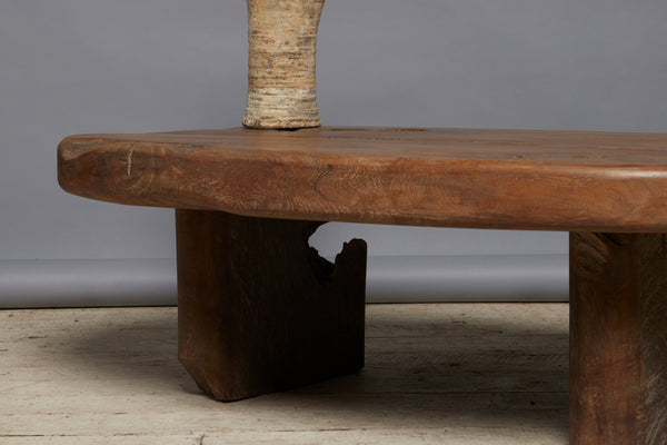 Old Teak Oval Top Coffee Table with Butterfly Repairs