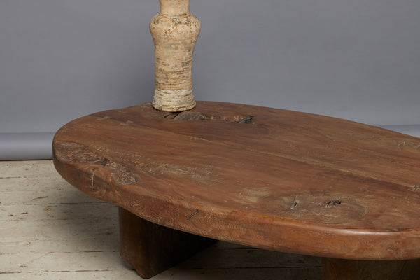 Old Teak Oval Top Coffee Table with Butterfly Repairs